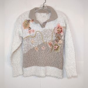 NEEDLES & YARN vintage women's cream/brown sweater size (S)